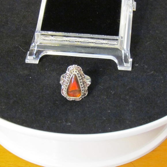 Southwest Sterling Triangle Red Fire Opal Ring - Picture 2 of 3